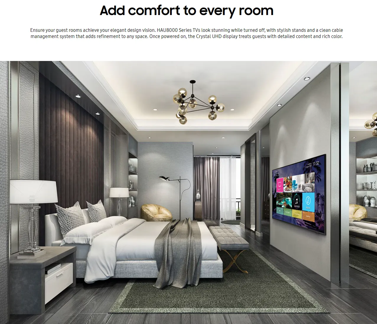 Bedroom with Samsung 4K Crystal TV Display